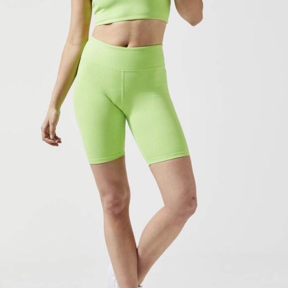 Year Of Ours Neon Green Ribbed Biker Shorts
